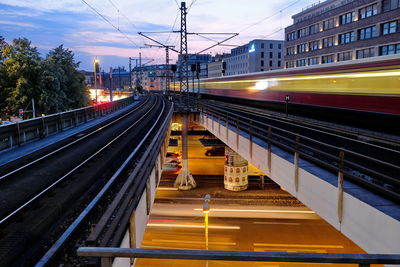 Train on railroad tracks against sky