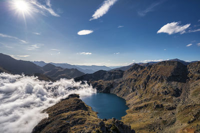 Panoramic view of mountains against sky