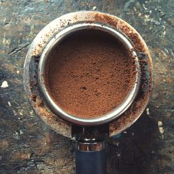 High angle view of coffee on table