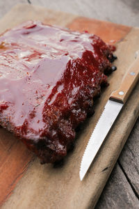 Close-up of meat on cutting board