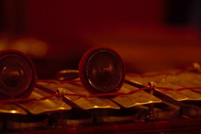 Close-up of old tea cup on table