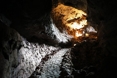 Close-up of rock formations at night