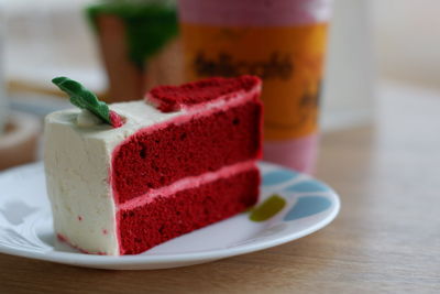 Close-up of cake in plate on table