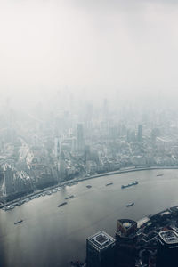 High angle view of city at waterfront