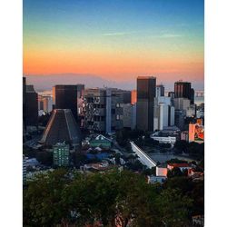 City skyline at sunset