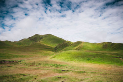 Landscape with mountain range in background