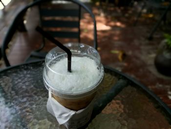 High angle view of coffee on table