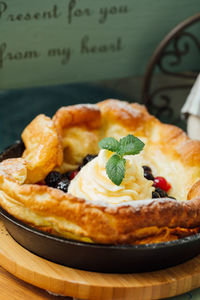 Close-up of dessert served in plate