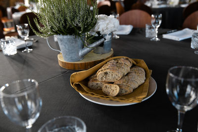 Close-up of breakfast served on table