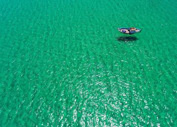 High angle view of boat moored in sea