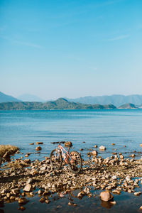 Scenic view of sea against blue sky