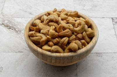 High angle view of food in bowl on table