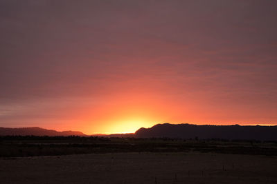 Scenic view of silhouette landscape against sky during sunset