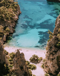 High angle view of rocks on beach