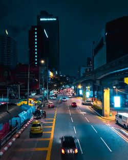 Traffic on city street at night