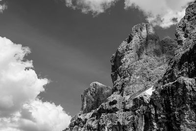 Low angle view of rock formation against sky