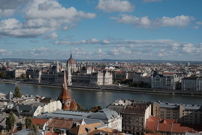 High angle view of cityscape against sky