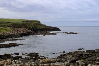 Scenic view of sea and rocks against sky