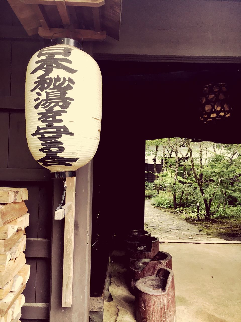 text, no people, lantern, wood - material, outdoors, day, built structure, architecture, close-up