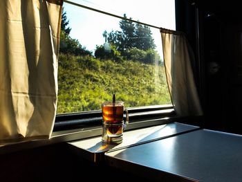 Glass of wine on table