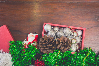 Close-up of christmas decoration on table