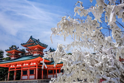 Low angle view of traditional building against sky