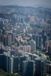 High angle view of modern buildings in city