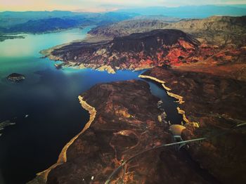 High angle view of rocks in lake