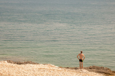 Rear view of man standing on beach