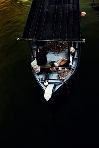 High angle view of boat on lake