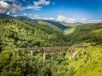 Scenic view of tree mountains against sky