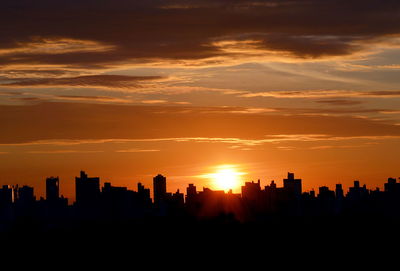 Silhouette of city at sunset