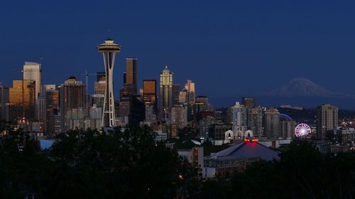 View of cityscape against clear sky