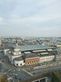 High angle view of street amidst buildings in city