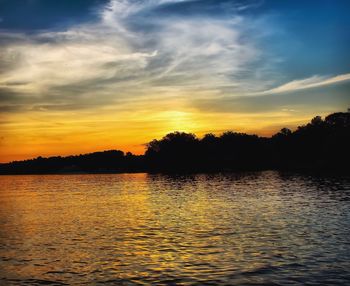 Scenic view of lake against sky during sunset