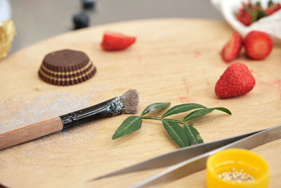 Pastry chef's palette board for final decoration of of pastries, cakes and desserts. cake making