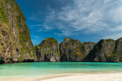Maya bay at phi phi islands is a popular tour destination from krabi and phuket, thailand. 