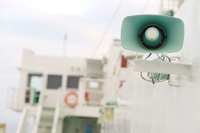 Close-up of speaker on ship