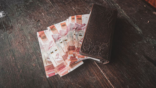 High angle view of coffee on table