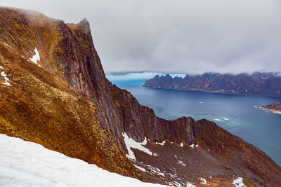 Scenic view of mountains against sky during winter