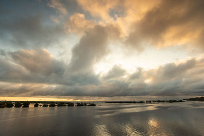 Scenic view of sea against dramatic sky