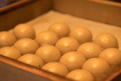 High angle view of eggs in container