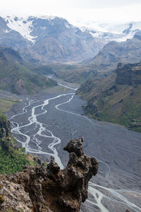 High angle view of river and mountains