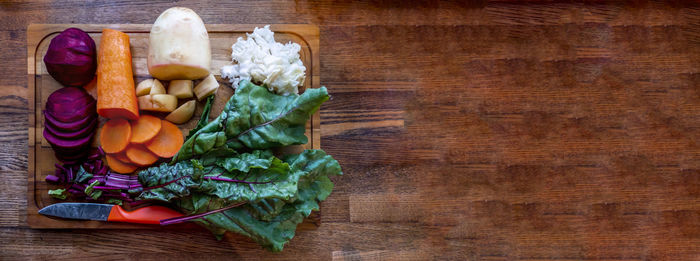 High angle view of food on cutting board