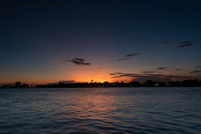 Scenic view of sea against sky at dusk