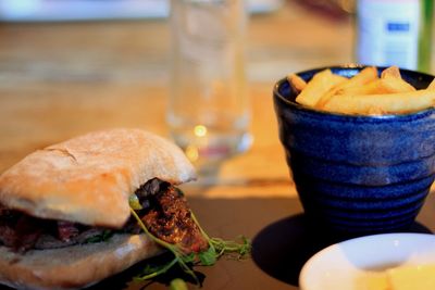 Close-up of drink in plate on table