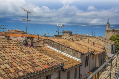 Roofs of old european houses in soft sunlight