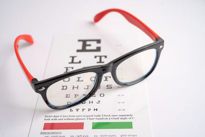 Close-up of eyeglasses against white background