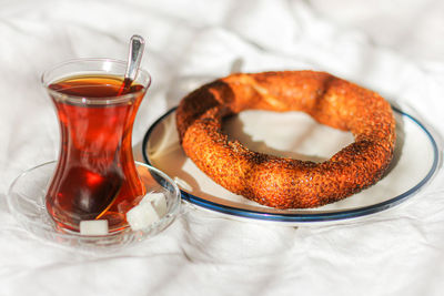 Close-up of breakfast served on table