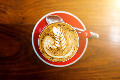 Directly above shot of cappuccino on table